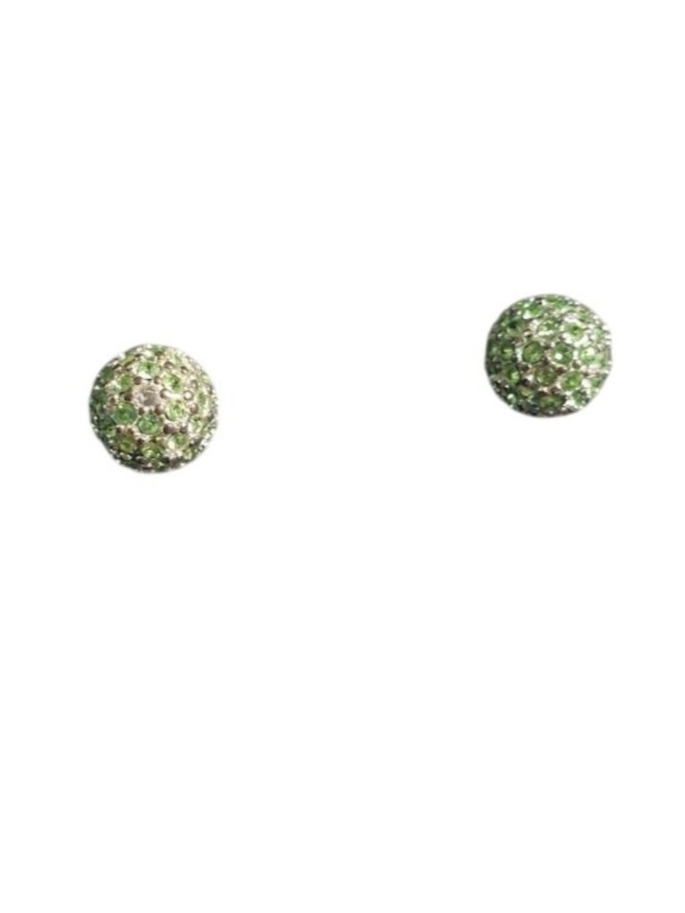 Green Crystal Stud Earrings Round Silver Tone Sparkle Lightweight Jewelry Gift